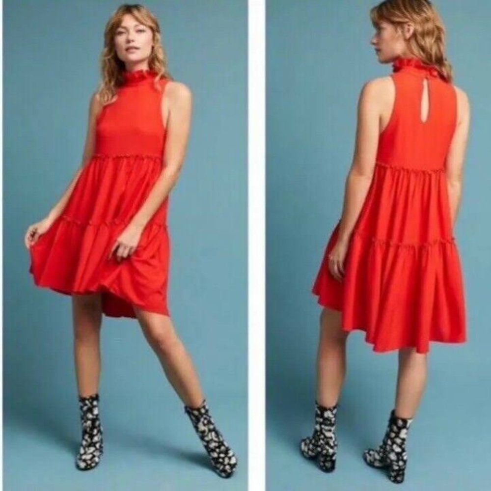 Anthropologie red tiered sleeveless dress brand new